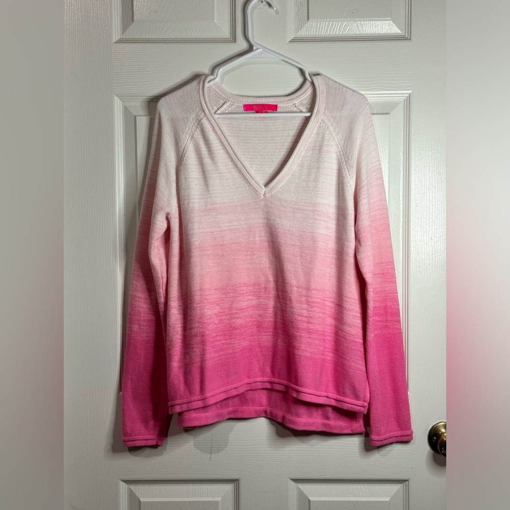 Lilly Pulitzer Jody V-Neck Sweater HAVANA PINK MARLED OMBRE Size L